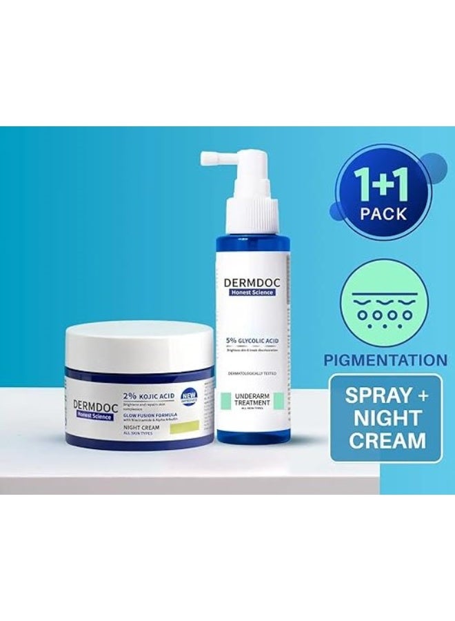 DermDoc Brighten Up Combo | 2% Kojic Acid Night Cream with Niacinamide-25g & 5% Glycolic Acid Underarm Brightening Spray Treatment -100 m | for Prevents Acne - Image 4
